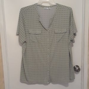 Ladies Plus Sz Button-Up Short sleeve Blouse